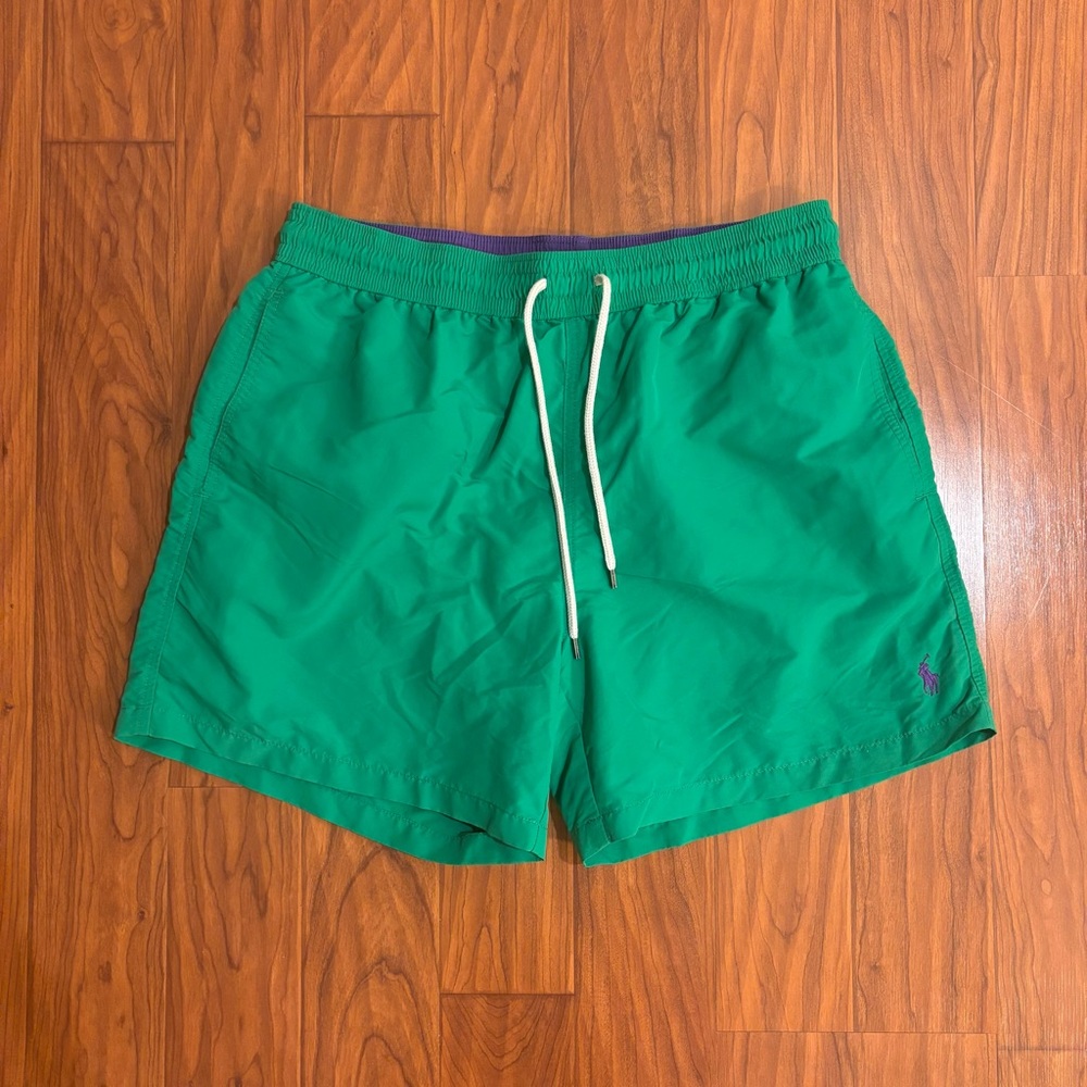 Polo Ralph Lauren Emerald Green Swim Trunks Purple Pony Mens Large Mesh Liner